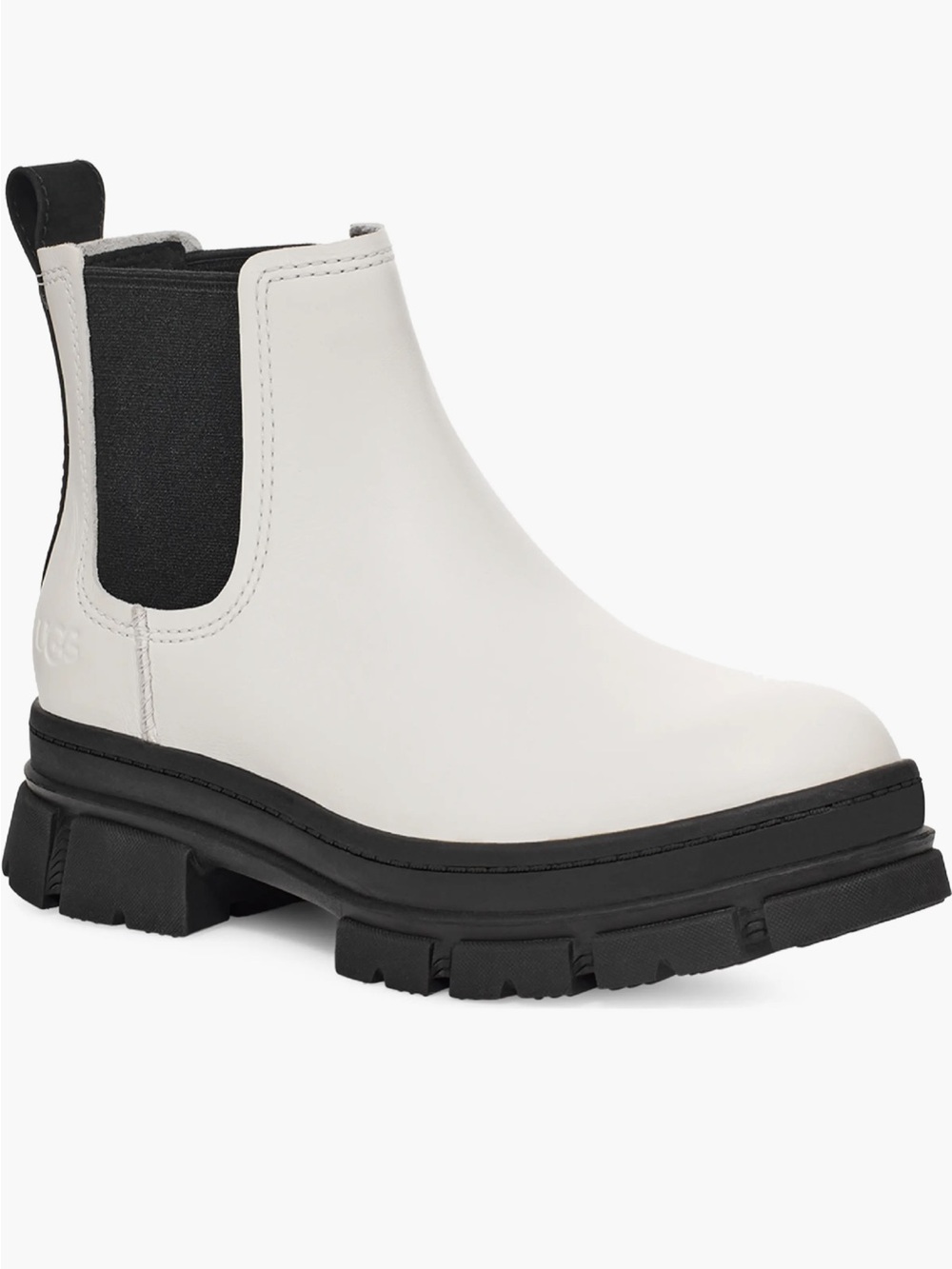 UGG Ashton Waterproof White Chelsea Leather Boot with Black Sole Size 9 NWOT